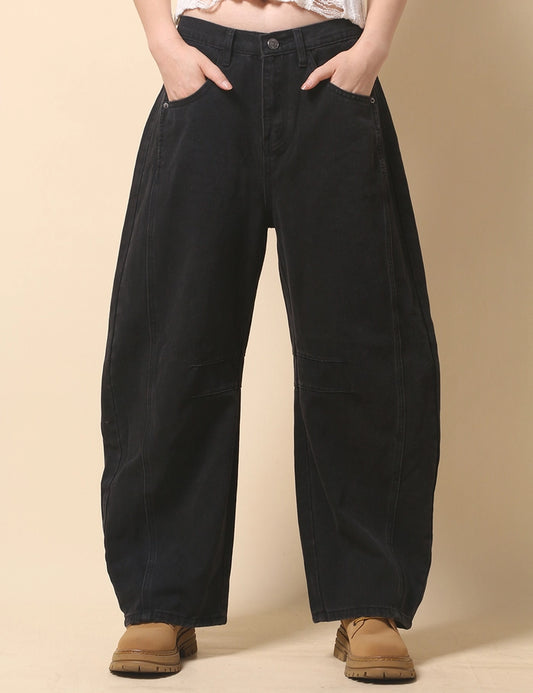Men's Mid Rise Wide Denim Jeans Black
