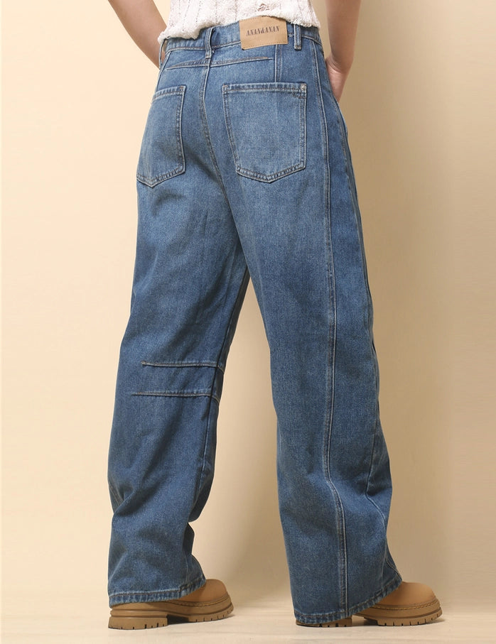 Women's Mid Rise Wide Denim Jeans Blue