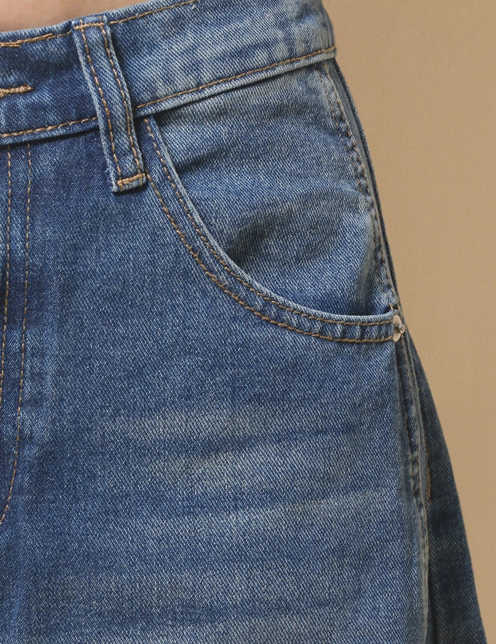 Women's Mid Rise Wide Denim Jeans Blue