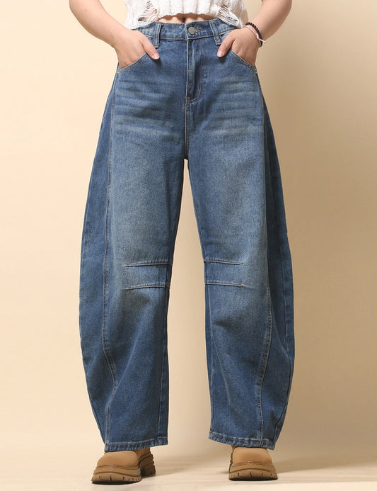 Women's Mid Rise Wide Denim Jeans Blue