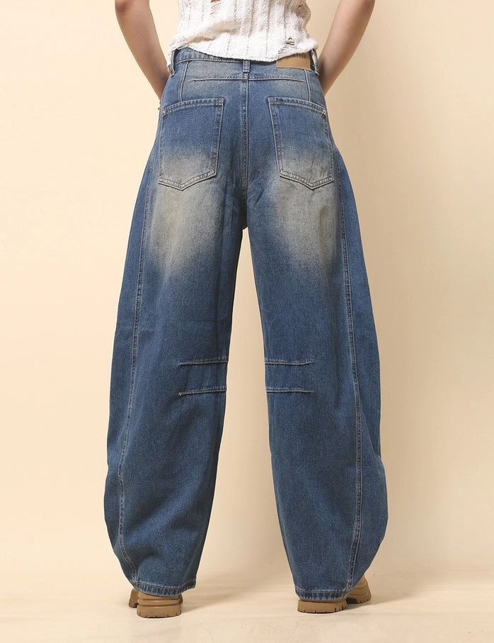 Women's Mid Rise Wide Denim Jeans Dark Blue