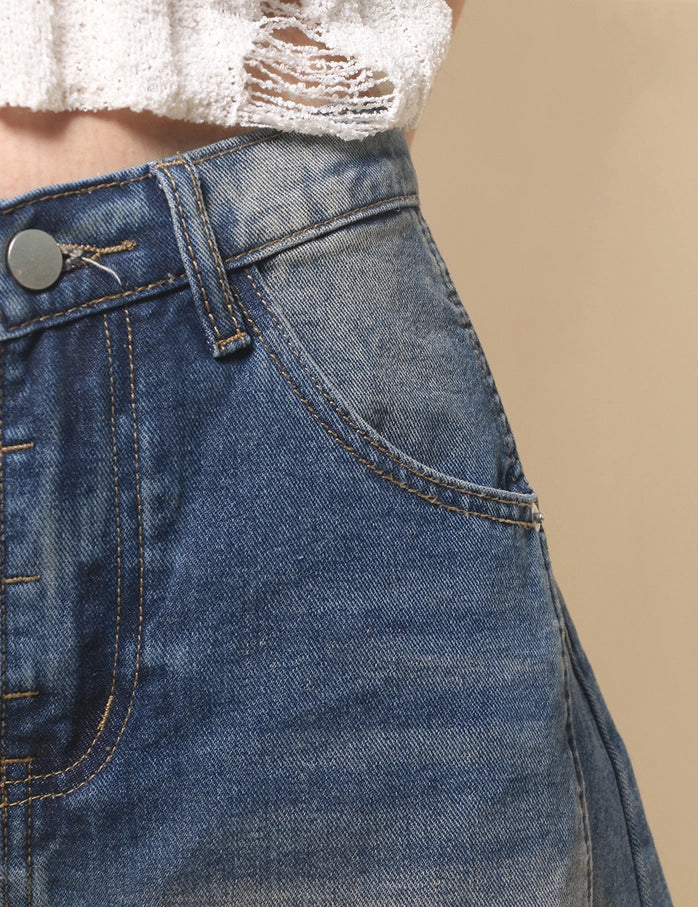Women's Mid Rise Wide Denim Jeans Dark Blue