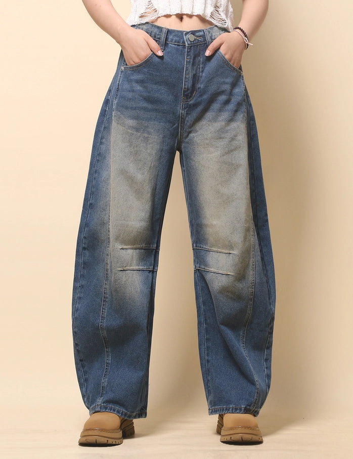 Women's Mid Rise Wide Denim Jeans Dark Blue