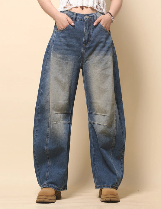Women's Mid Rise Wide Denim Jeans Dark Blue