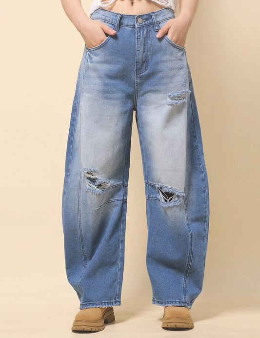 Women's Mid Rise Wide Denim Jeans Light Blue