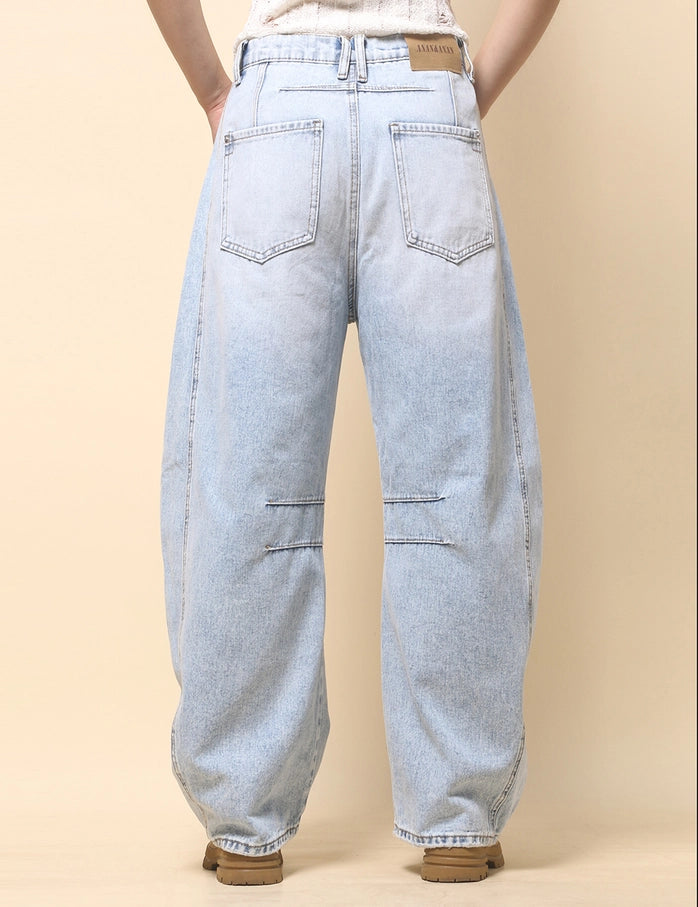 Women's Mid Rise Wide Denim Jeans Misty Blue