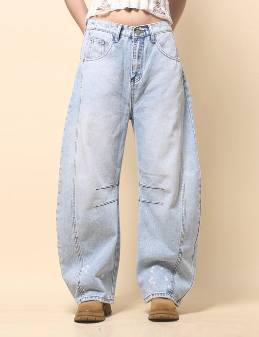 Women's Mid Rise Wide Denim Jeans Misty Blue